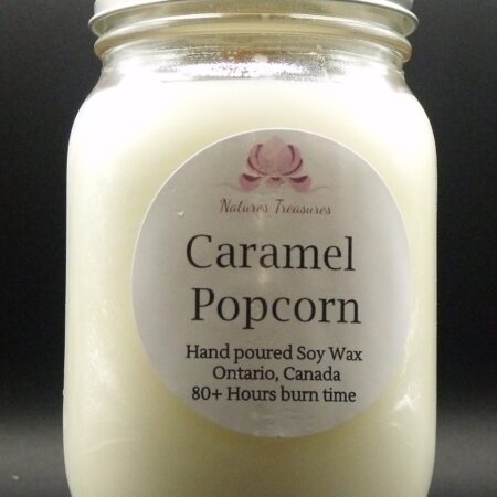 Caramel Popcorn Soy Wax Candle - Mason Jar 80+ Hours Burn Time - Wooden Wick