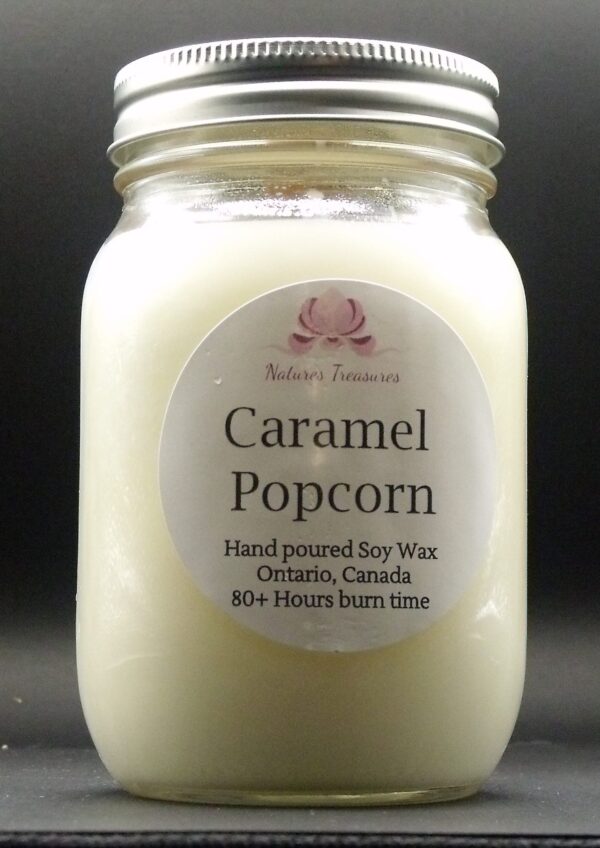 Caramel Popcorn Soy Wax Candle - Mason Jar 80+ Hours Burn Time - Wooden Wick