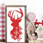 Christmas Deer Head with Snowflakes Framed Handmade Sign