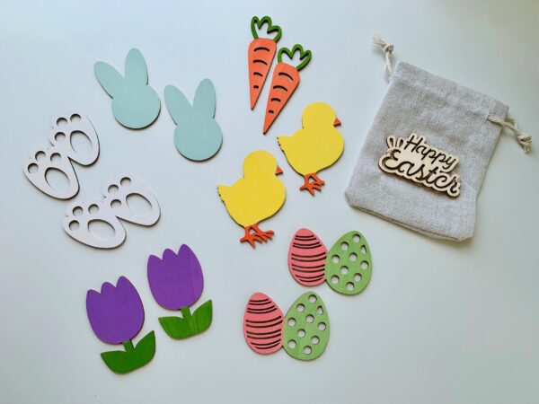 Wood Cutouts Color Sorting and Shape Matching Set - Easter