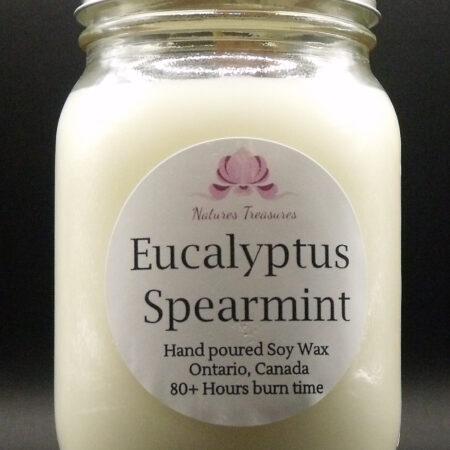 Eucalyptus Spearmint Soy Wax Candle - Mason Jar 80+ Hours Burn Time - Wooden Wick
