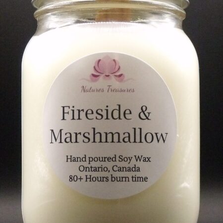 Fireside & Marshmallow Soy Wax Candle - Mason Jar 80+ Hours Burn Time - Wooden Wick