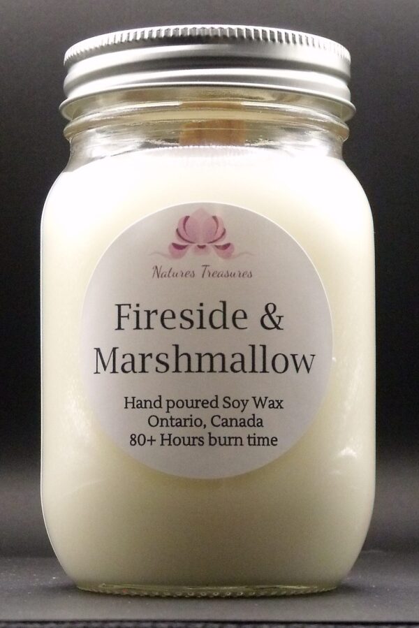 Fireside & Marshmallow Soy Wax Candle - Mason Jar 80+ Hours Burn Time - Wooden Wick