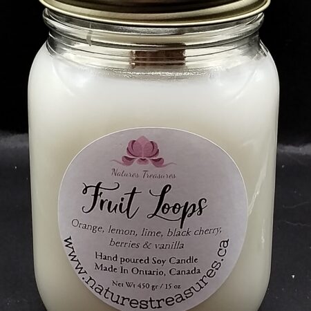 Fruit Loops Soy Wax Candle - Mason Jar 80+ Hours Burn Time - Wooden Wick