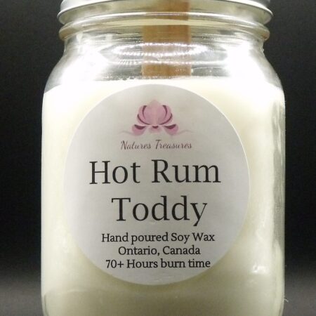 Hot Rum Toddy Soy Wax Candle - Mason Jar 80+ Hours Burn Time - Wooden Wick