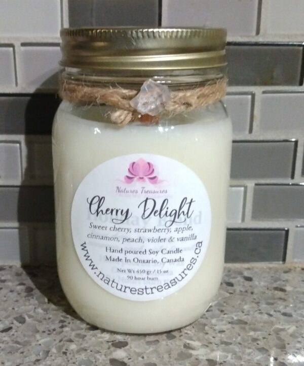 Cherry Delight Soy Wax Candle - Mason Jar 80+ Hours Burn Time - Wooden Wick