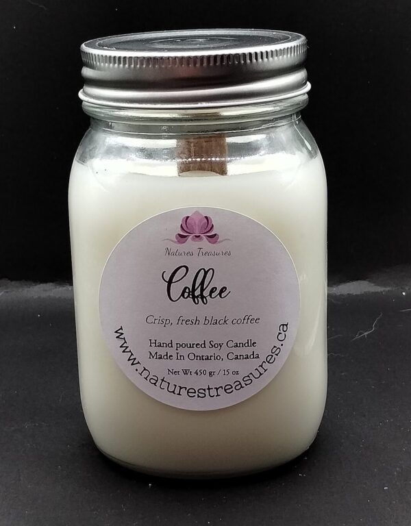 Coffee Soy Wax Candle - Mason Jar 80+ Hours Burn Time - Wooden Wick