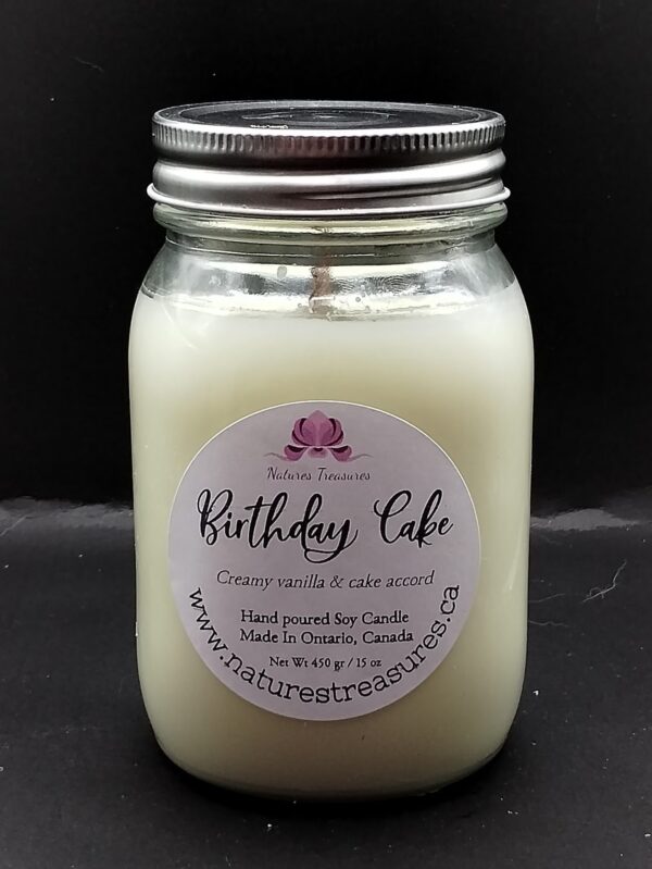 Birthday Cake Soy Wax Candle - Mason Jar 80+ Hours Burn Time - Wooden Wick