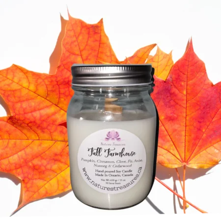 Fall Farmhouse Soy Wax Candle - Mason Jar 80+ Hours Burn Time - Wooden Wick