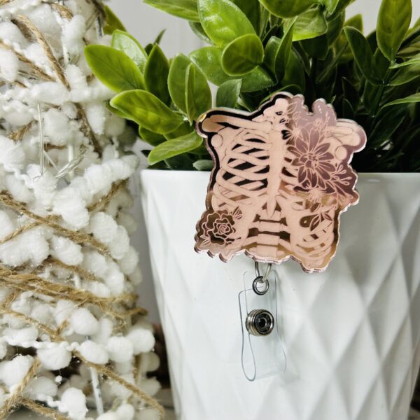 Rose Gold Engraved Badge Reel