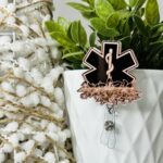 Rose Gold Engraved Badge Reel