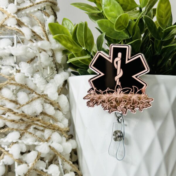 Rose Gold Engraved Badge Reel