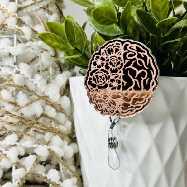 Rose Gold Engraved Badge Reel