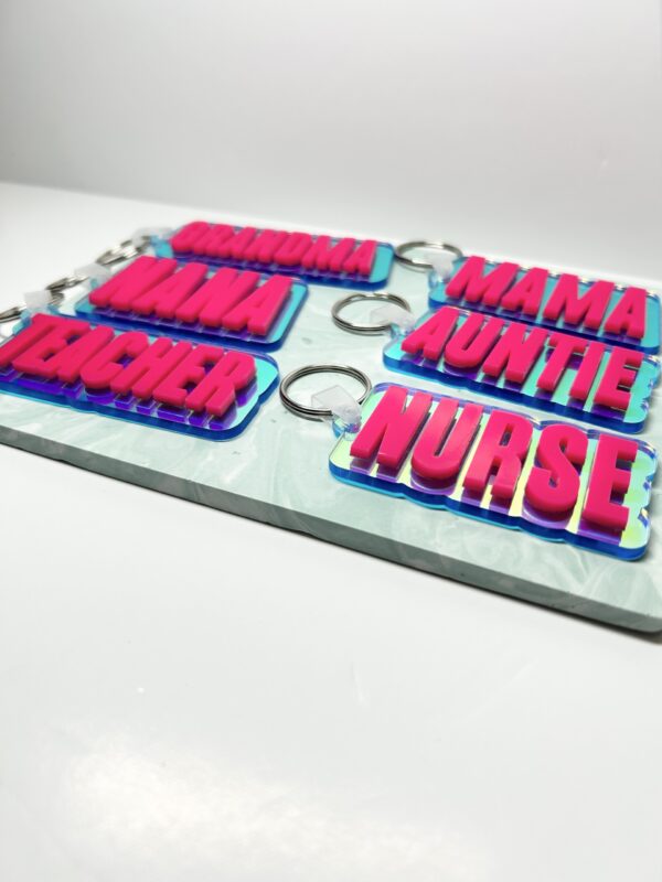 Iridescent and Hot Pink Acrylic Keychain