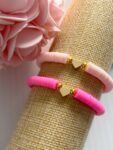 Gold heart Bracelet hot pink