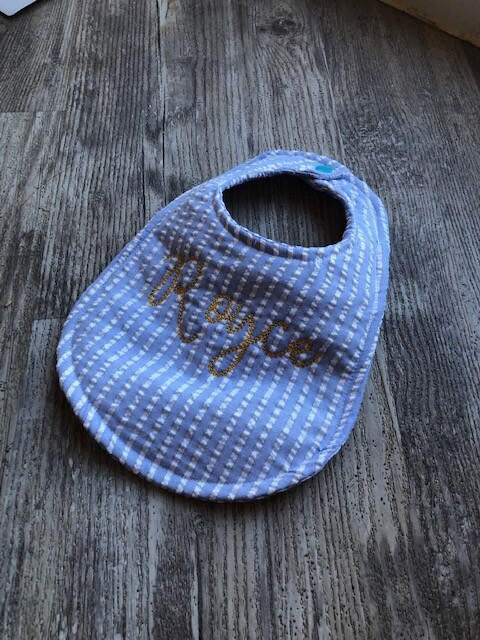 Monogrammed Seersucker Newborn Baby Bib