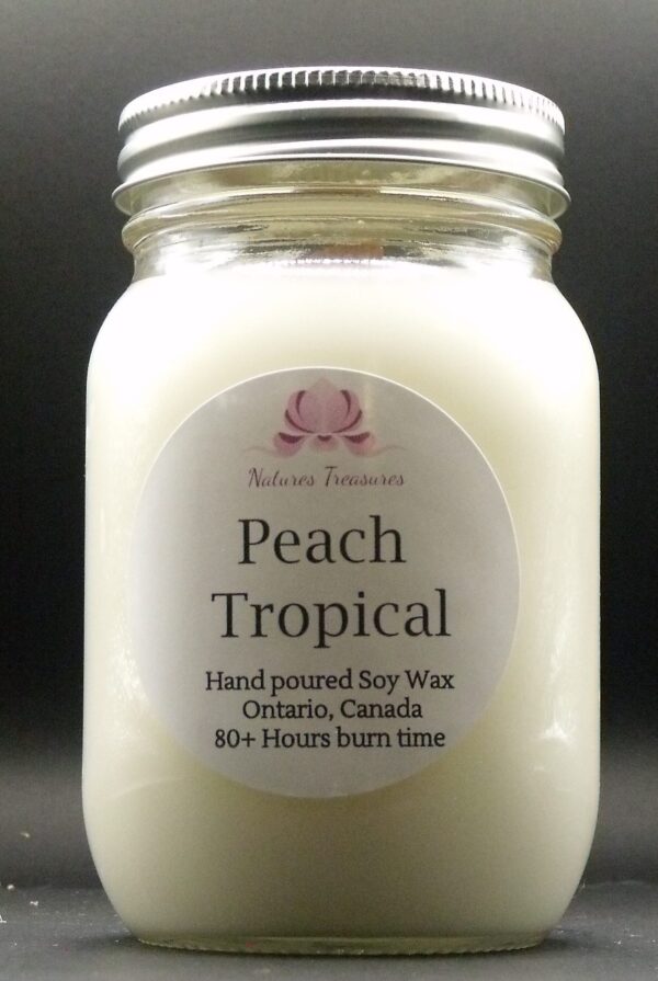 Peach Tropical Soy Wax Candle - Mason Jar 80+ Hours Burn Time - Wooden Wick