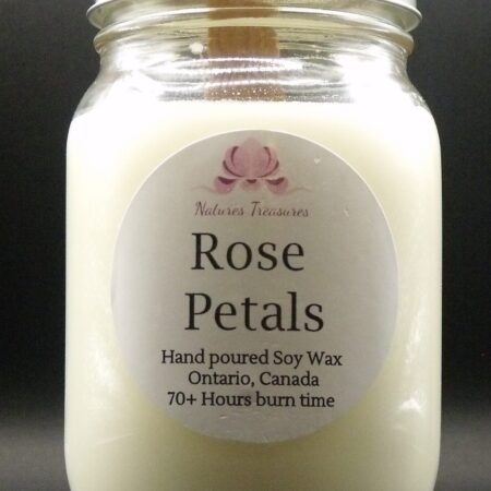 Rose Petals Soy Wax Candle - Mason Jar 80+ Hours Burn Time - Wooden Wick