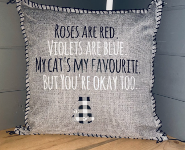 Roses are red. Violets are blue. My cat's my favourite. But you're okay too. Pillow Cover