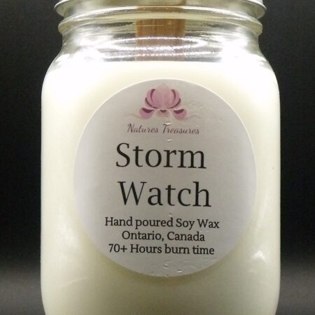 Storm Watch Soy Wax Candle - Mason Jar 80+ Hours Burn Time - Wooden Wick
