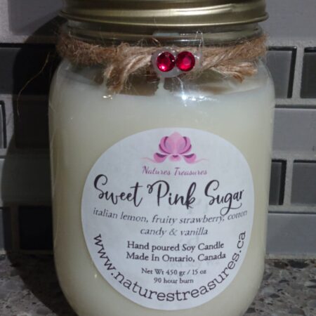 Sweet Pink Sugar Soy Wax Candle - Mason Jar 80+ Hours Burn Time - Wooden Wick