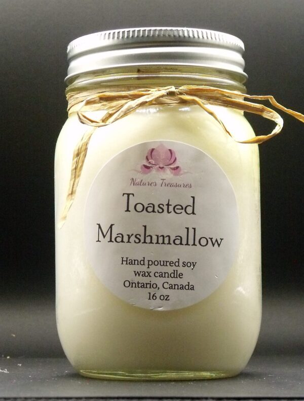 Toasted Marshmallow Soy Wax Candle - Mason Jar 80+ Hours Burn Time - Wooden Wick