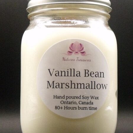 Vanilla Bean Marshmallow Soy Wax Candle - Mason Jar 80+ Hours Burn Time - Wooden Wick