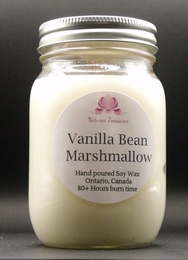 Vanilla Bean Marshmallow Soy Wax Candle - Mason Jar 80+ Hours Burn Time - Wooden Wick