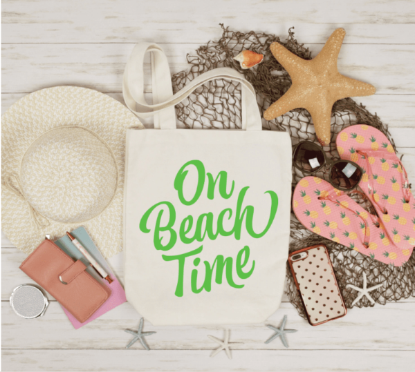 On Beach Time Canvas Tote Bag