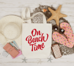 On Beach Time Canvas Tote Bag