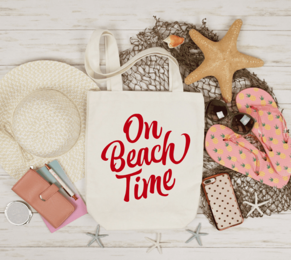 On Beach Time Canvas Tote Bag