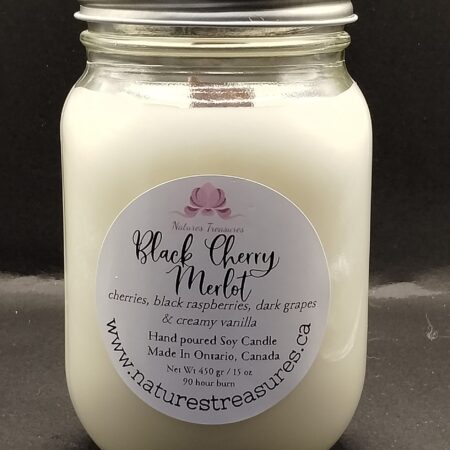 Black Cherry Merlot Soy Wax Candle - Mason Jar 80+ Hours Burn Time - Wooden Wick