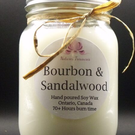 Bourbon & Sandalwood Soy Wax Candle - Mason Jar 80+ Hours Burn Time - Wooden Wick