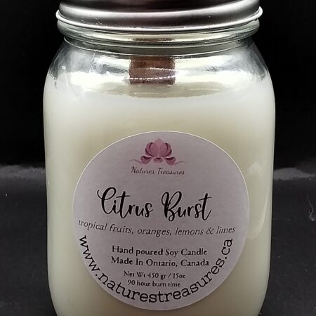 Citrus Burst Wax Candle - Mason Jar 80+ Hours Burn Time - Wooden Wick