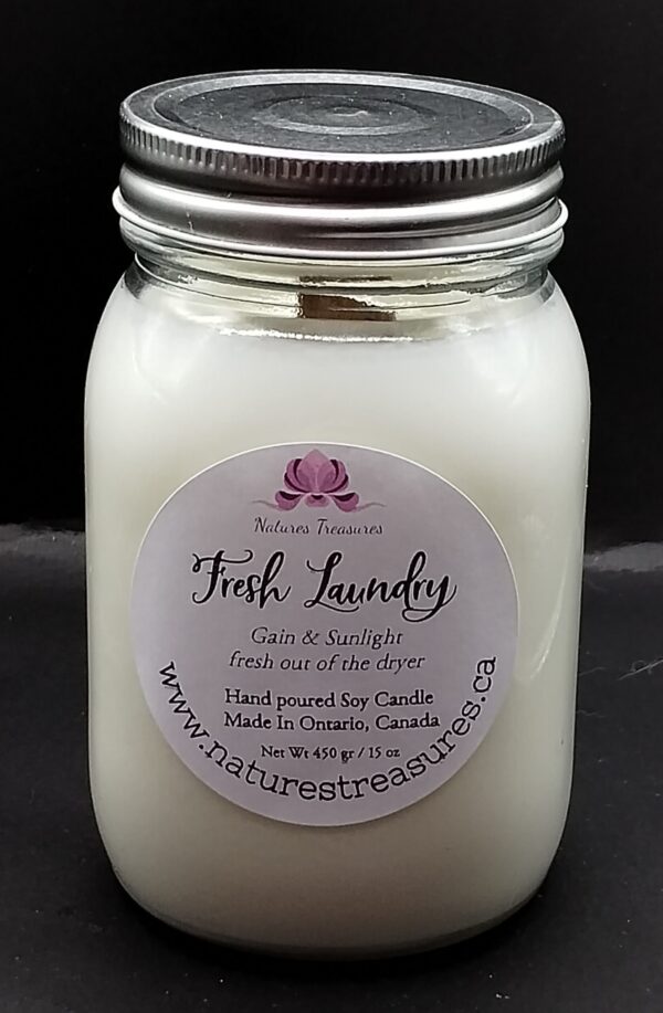 Fresh Laundry Wax Candle - Mason Jar 80+ Hours Burn Time - Wooden Wick