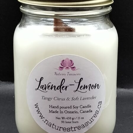 Lavender-Lemon Wax Candle - Mason Jar 80+ Hours Burn Time - Wooden Wick