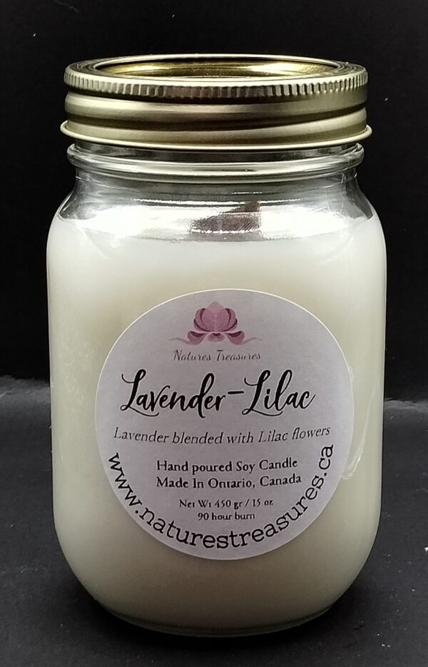 Lavender-Lilac Soy Wax Candle - Mason Jar 80+ Hours Burn Time - Wooden Wick