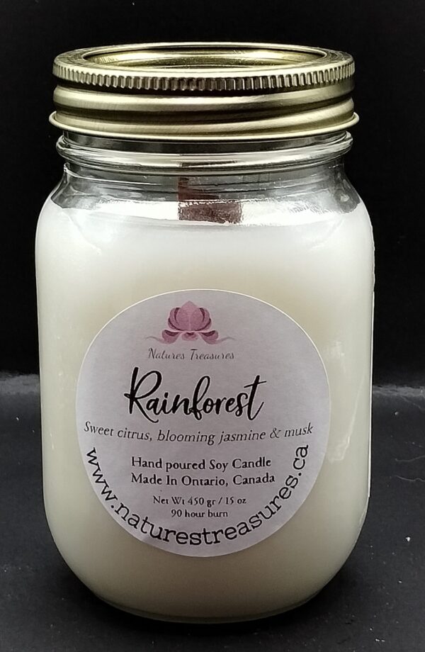 Rainforest Wax Candle - Mason Jar 80+ Hours Burn Time - Wooden Wick