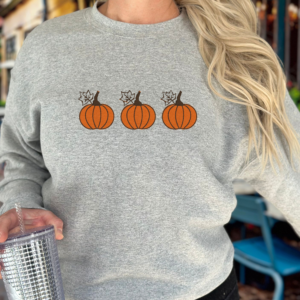 grey sweater with pumpkins