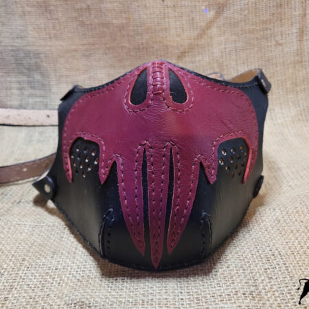 Hand made leather biker style mask, Red skull, punisher style skull