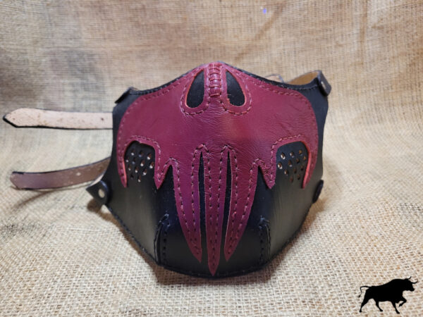 Hand made leather biker style mask, Red skull, punisher style skull