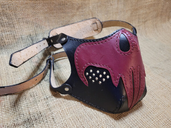 Hand made leather biker style mask, Red skull, punisher style skull