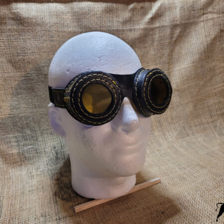Hand made leather, brass and yellow acrylic Steam punk style glasses