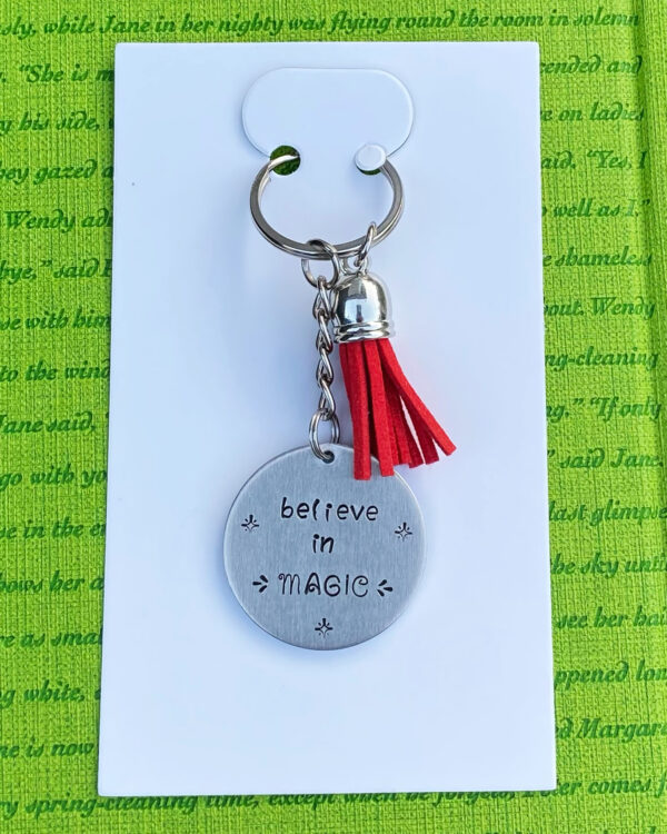 ‘believe in magic’ hand stamped keychain