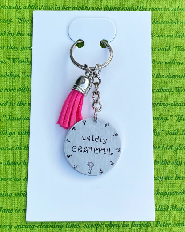 ‘wildly grateful’ hand stamped keychain