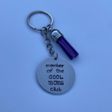 ‘member of the cool moms club’ hand stamped keychain