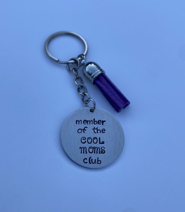 ‘member of the cool moms club’ hand stamped keychain