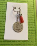 ‘one step at a time’ hand stamped keychain