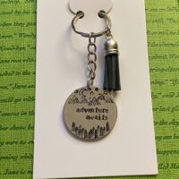 ‘adventure awaits’ hand stamped keychain