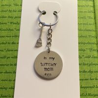 ‘In my witchy mom era’ hand stamped keychain